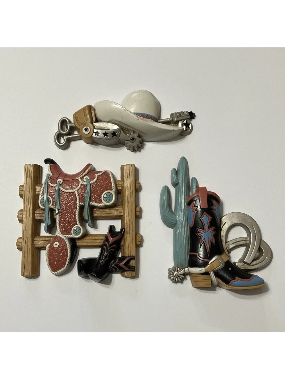 Set of Vintage Burwood Cowboy Western Themed Wall Art Plaques Home Interior USA